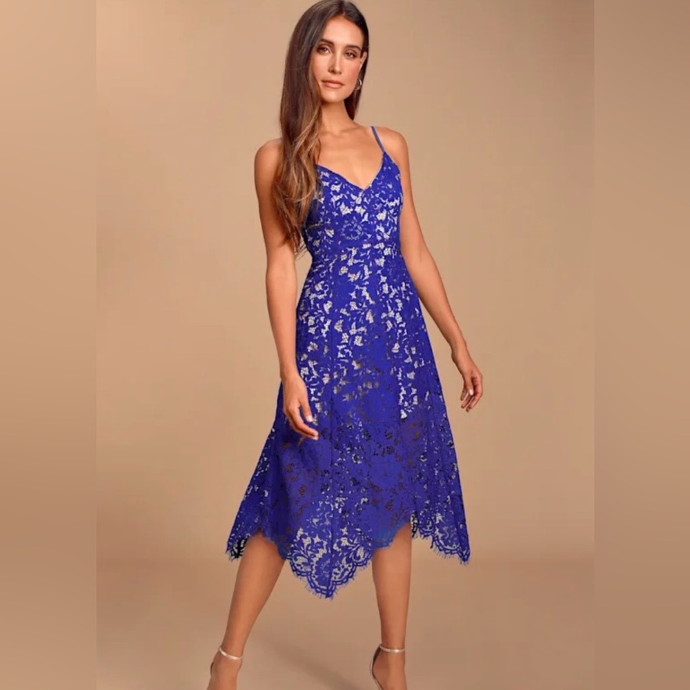 Lulu's Royal Blue Lace Midi Dress - Picture 6 of 11